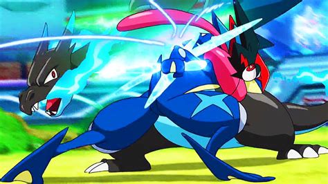 ash greninja vs mega charizard|pokemon ash x alain.